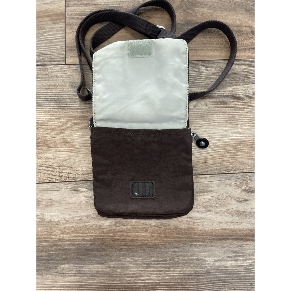Kipling Small Brown Crinkle Nylon Crossbody Bag Flap Front Adjustable Strap - Picture 5 of 8